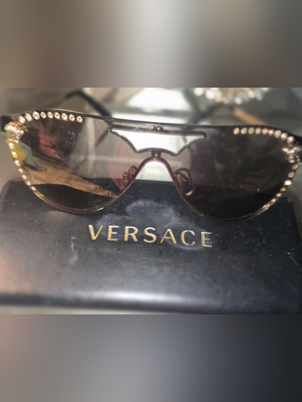 Versace Black Sunglasses with Gold Crystal Accents